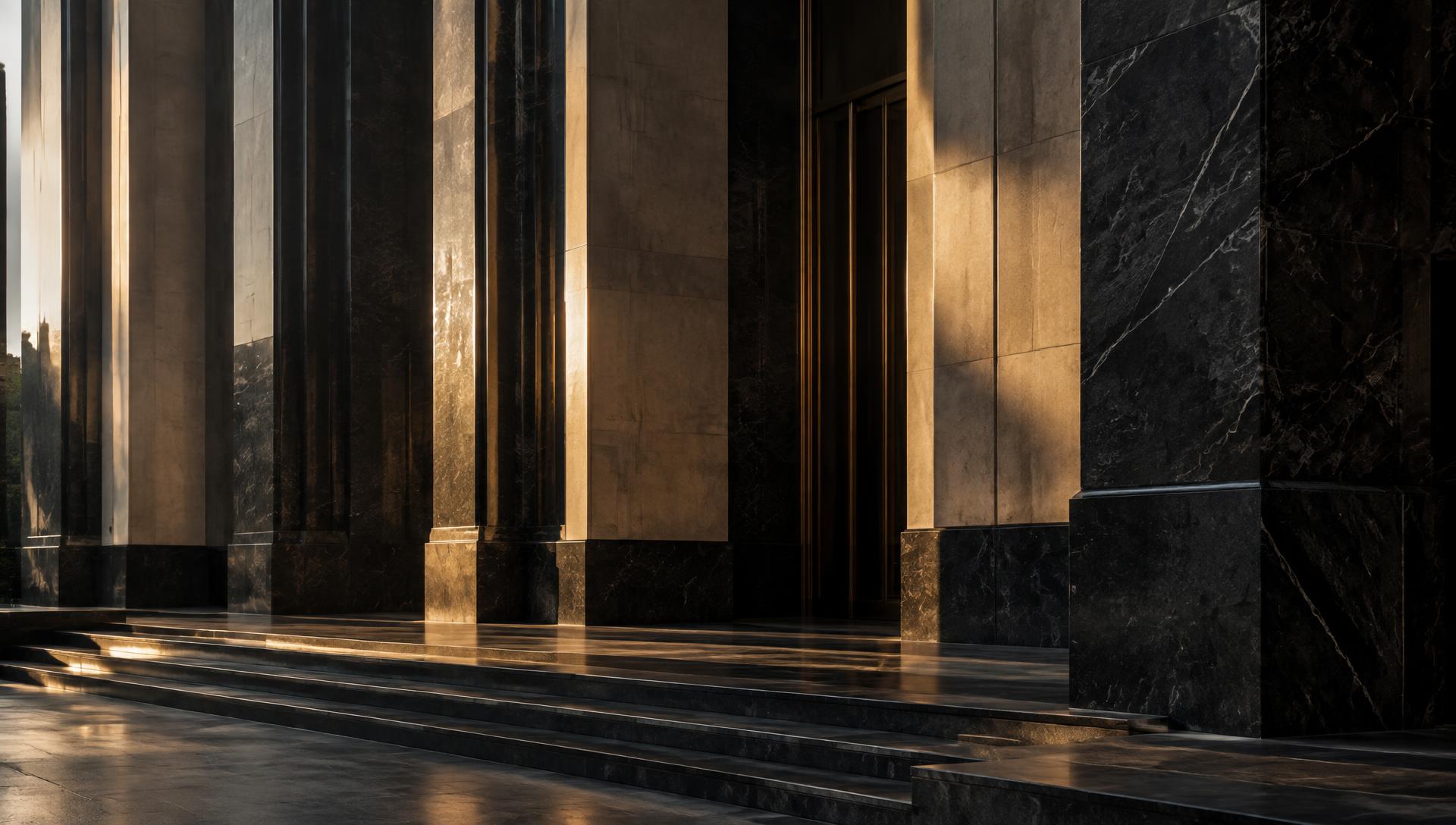 Polished granite and marble facade of a corporate building